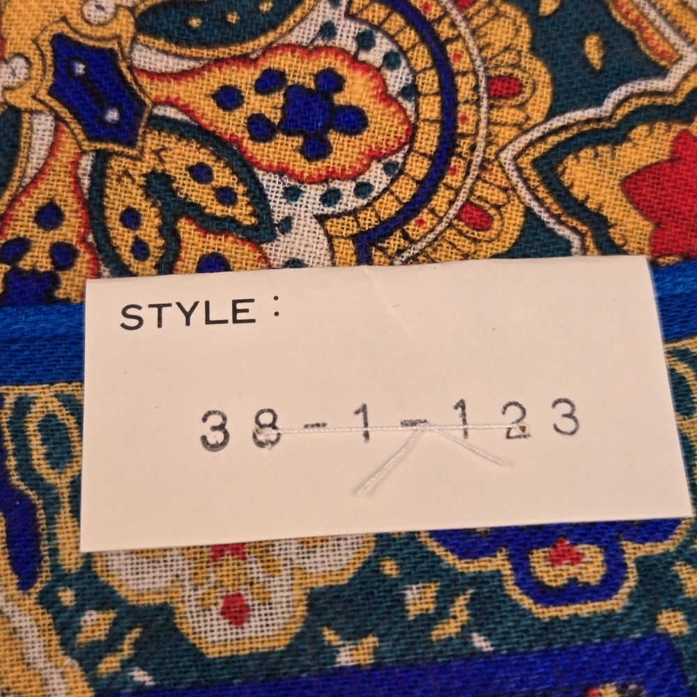 Echo 100% Wool Scarf 34" Square Floral Paisley Plaid Challis Blue Multicolor NWT - Picture 7 of 12